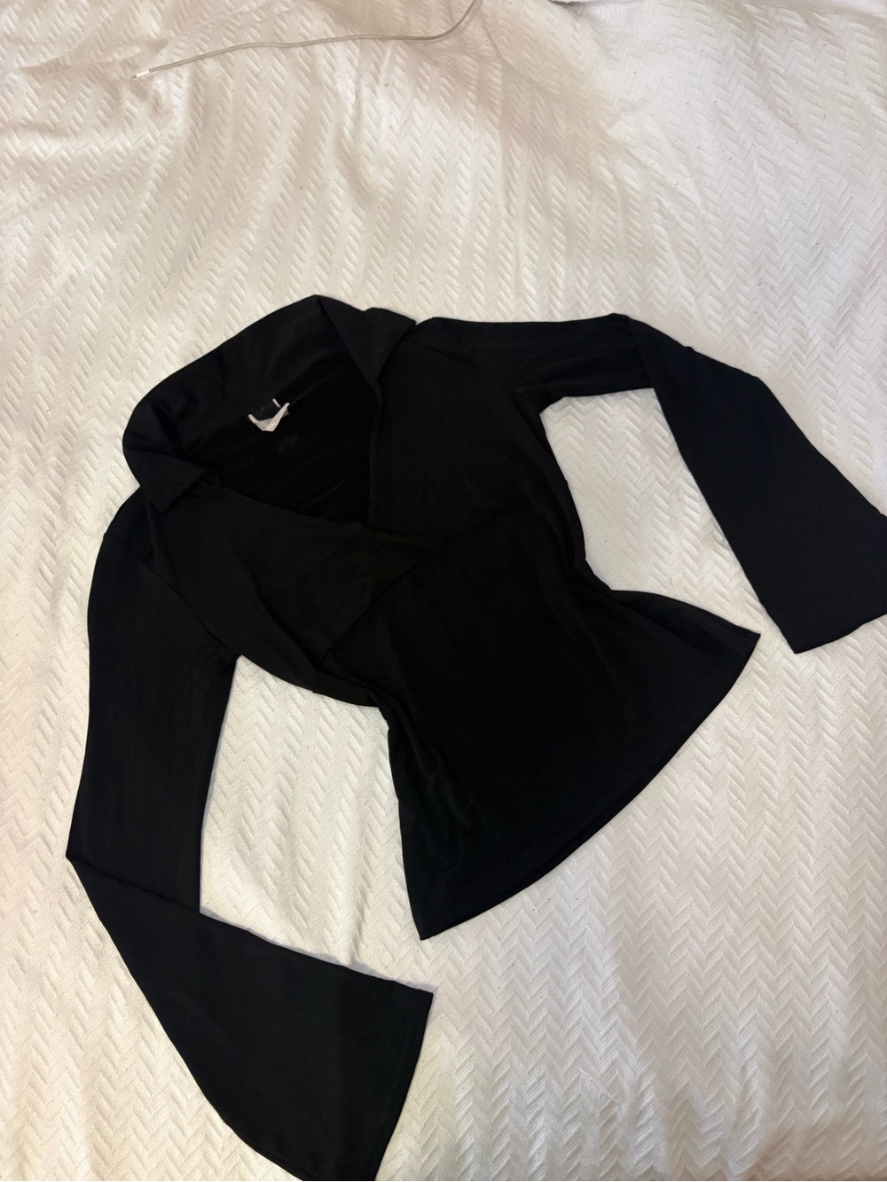 Wrapper Black Long-Sleeve Wrap V-Neck Blouse